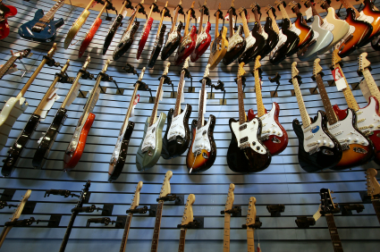 guitars in a guitar store